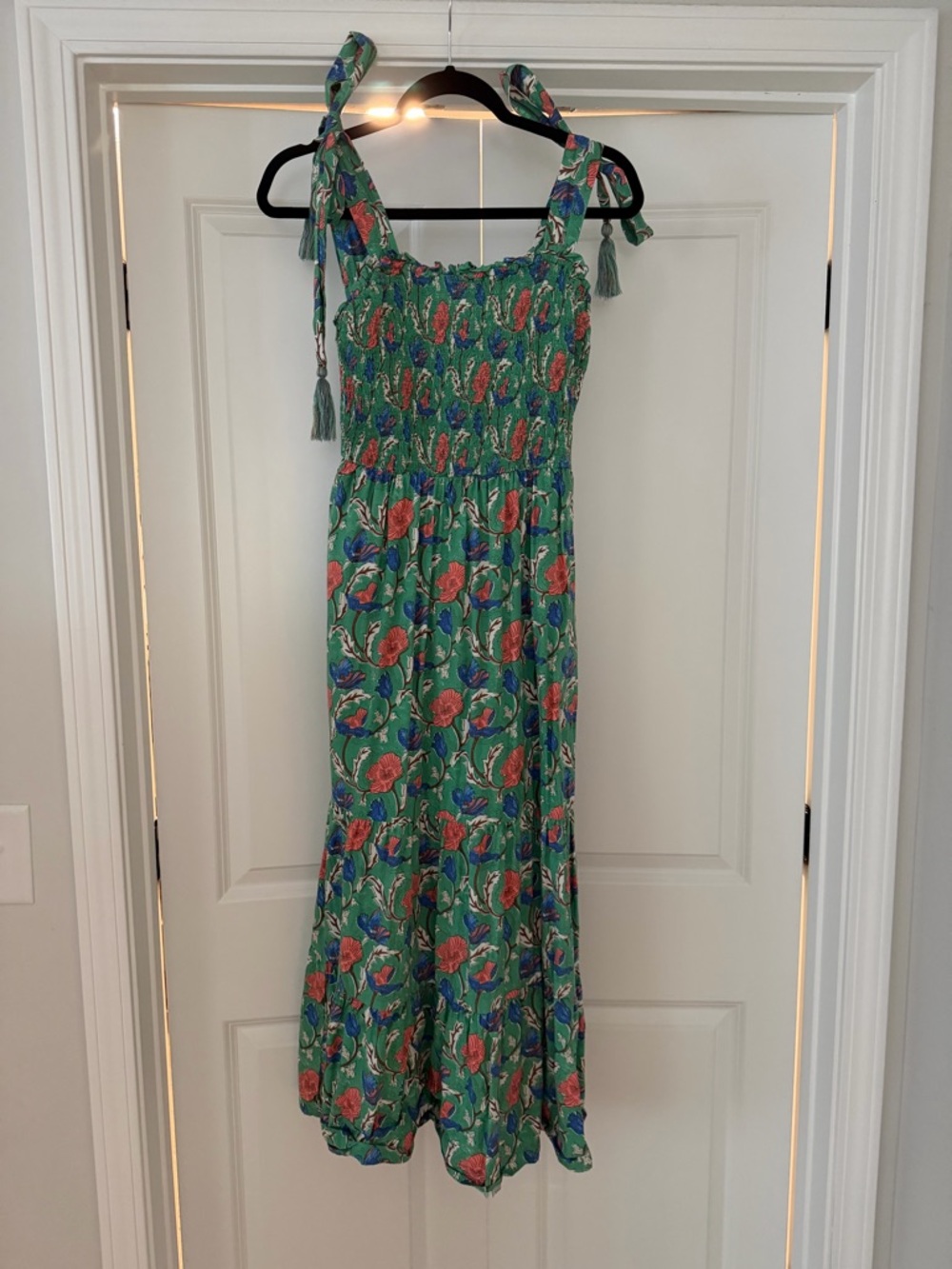 johnnie-O Green Floral Maxi Dress with Pink and Blue Accents
